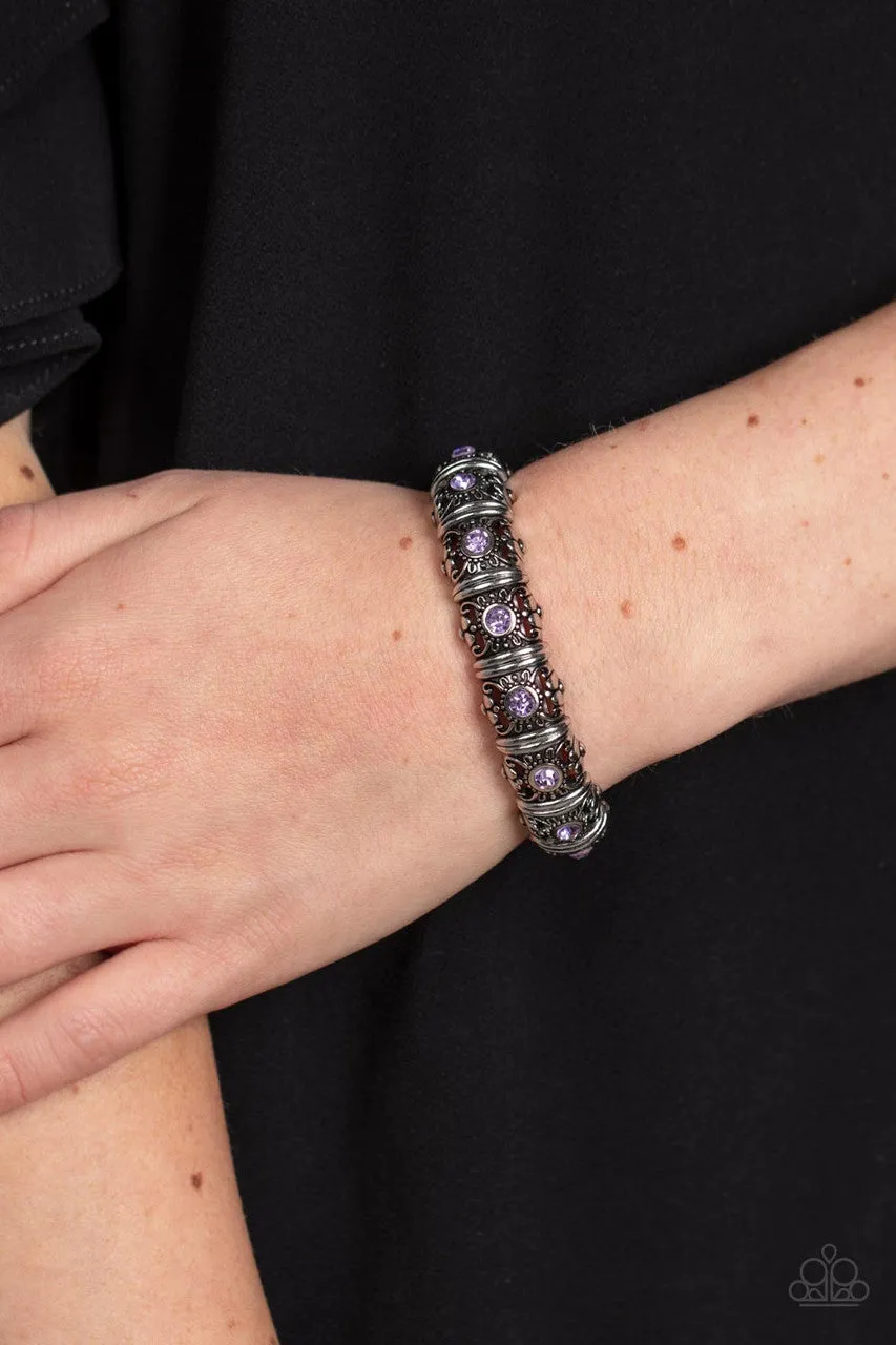 Ageless Glow - Purple - Floral Rhinestone Paparazzi Stretchy Bracelet