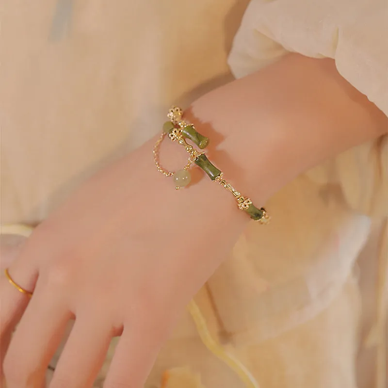 Bamboo natural stone open bracelet new Chinese style national trend temperament bracelet Chinese style fashion personality new style hand jewelry for women