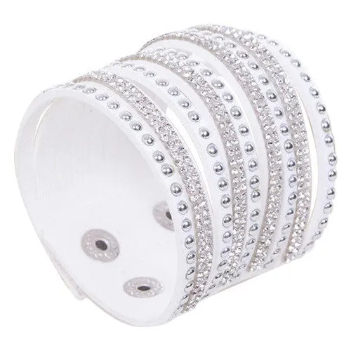 New Arrival Women's Vintage Multilayer Wrap Rivet Rhinestone Suede Cuff Bangle Wristband Bracelet