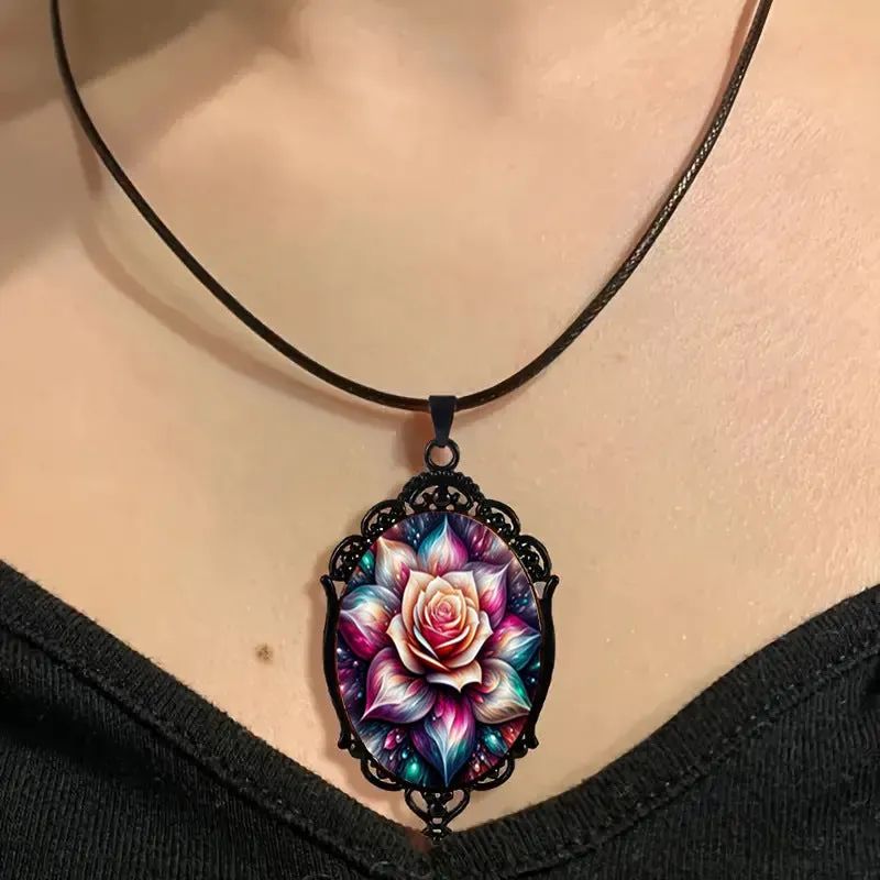 Wholesale Colorful Rose Pattern Luxury Black Border Necklaces